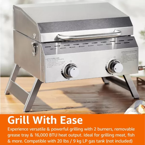 Amazon Basics Portable Propane Stainless Steel Tabletop Gas Grill Two Burner Table TopAmazon Basics Portable Propane Stainless Steel Tabletop Gas Grill Two Burner Table Top