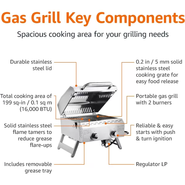 Amazon Basics Portable Propane Stainless Steel Tabletop Gas Grill Two Burner Table TopAmazon Basics Portable Propane Stainless Steel Tabletop Gas Grill Two Burner Table Top