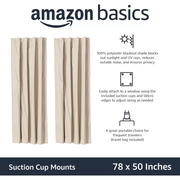 Amazon Basics Portable Window Blackout Curtain Shade with Suction Cups for Travel 2Pack 78L x 50W BlackBeige 2Pack