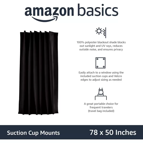 Amazon Basics Portable Window Blackout Curtain Shade with Suction Cups for Travel 2Pack 78L x 50W BlackBlack 1 Pack