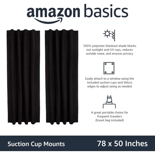 Amazon Basics Portable Window Blackout Curtain Shade with Suction Cups for Travel 2Pack 78L x 50W BlackBlack 2Pack