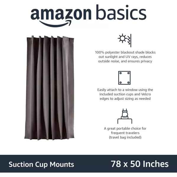 Amazon Basics Portable Window Blackout Curtain Shade with Suction Cups for Travel 2Pack 78L x 50W BlackDark Grey 1 Pack