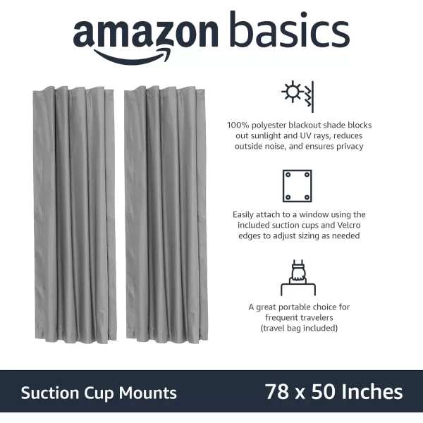 Amazon Basics Portable Window Blackout Curtain Shade with Suction Cups for Travel 2Pack 78L x 50W BlackDark Grey 2Pack