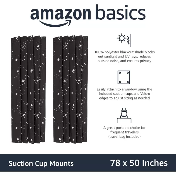 Amazon Basics Portable Window Blackout Curtain Shade with Suction Cups for Travel 2Pack 78L x 50W BlackGlow in the Dark Stars 2Pack
