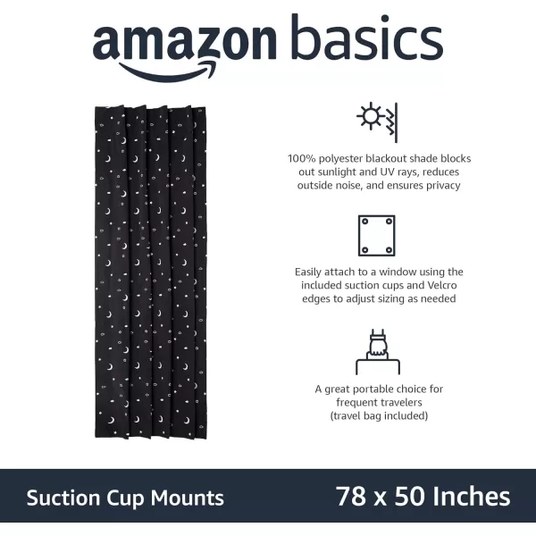 Amazon Basics Portable Window Blackout Curtain Shade with Suction Cups for Travel 2Pack 78L x 50W BlackMoon and Stars 1 Pack