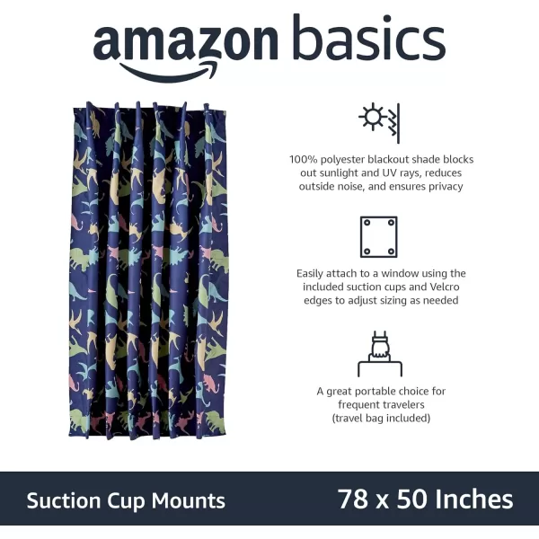 Amazon Basics Portable Window Blackout Curtain Shade with Suction Cups for Travel 2Pack 78L x 50W BlackMulticolor Dinosaurs 1 Pack