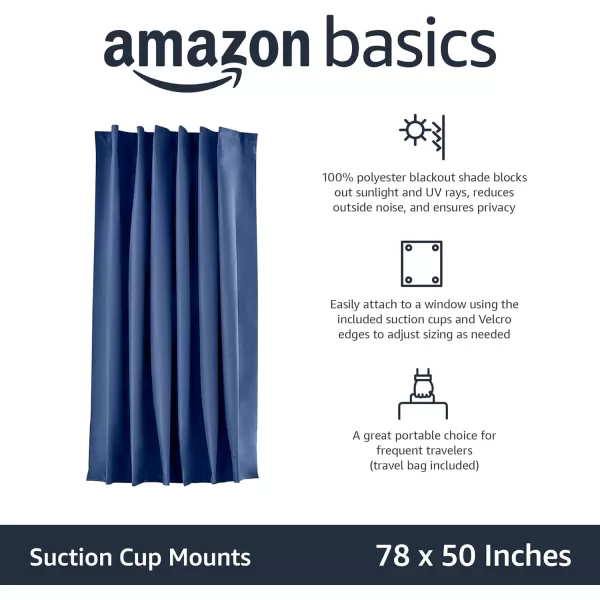 Amazon Basics Portable Window Blackout Curtain Shade with Suction Cups for Travel 2Pack 78L x 50W BlackNavy 1 Pack