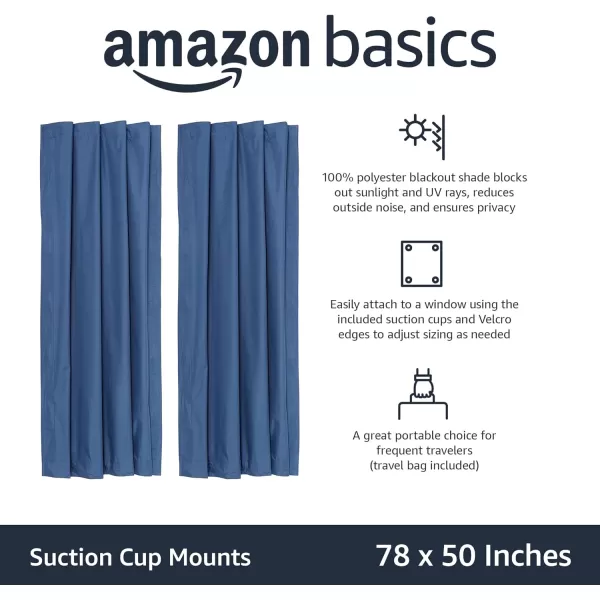 Amazon Basics Portable Window Blackout Curtain Shade with Suction Cups for Travel 2Pack 78L x 50W BlackNavy 2Pack