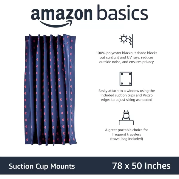 Amazon Basics Portable Window Blackout Curtain Shade with Suction Cups for Travel 2Pack 78L x 50W BlackPink Hearts 1 Pack