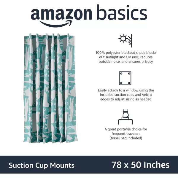 Amazon Basics Portable Window Blackout Curtain Shade with Suction Cups for Travel 2Pack 78L x 50W BlackTeal Zoo 1 Pack