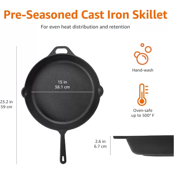 Amazon Basics Pre Seasoned Cast Iron Skillet 15Inch Black15