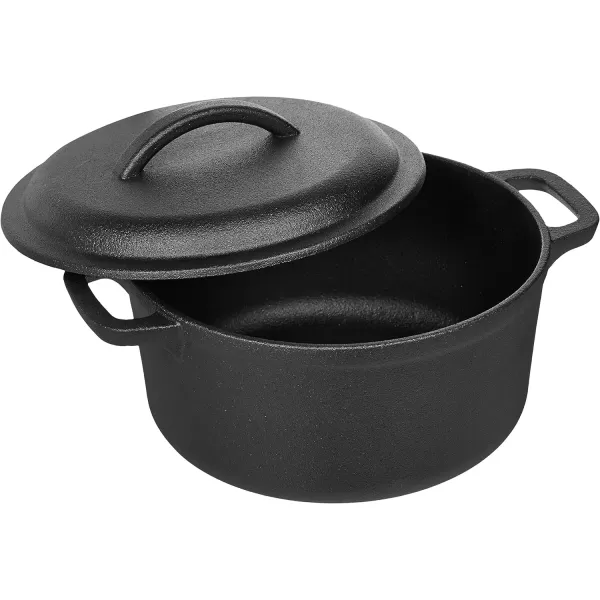 Amazon Basics PreSeasoned Cast Iron Round Dutch Oven with Dual Handles 2Quart Black2Quart