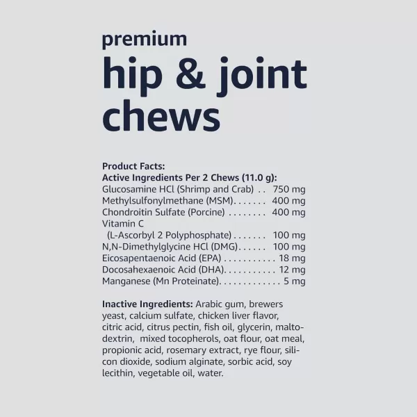 Amazon Basics Premium Dog Hip amp Joint Supplement Chews with EPA and DHA Chicken Liver Flavor 60 Count Previously Solimo120 Count Pack of 1