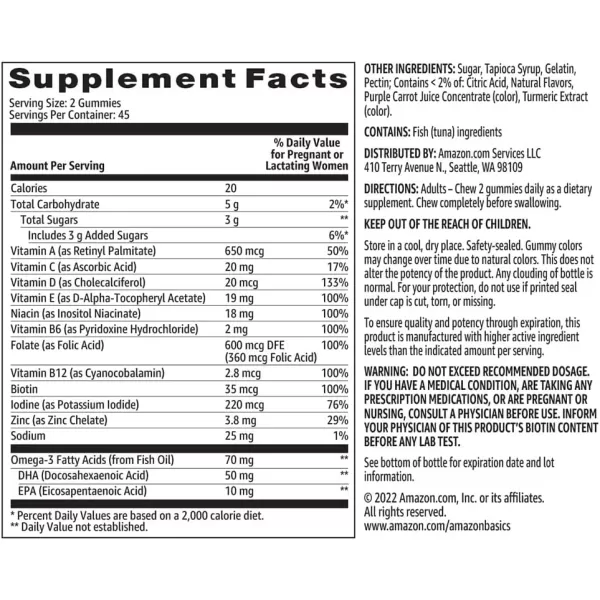 Amazon Basics Prenatal amp DHA Gummy Rasberry amp Lemon Flavor 90 Count Previously Solimo90 Count Pack of 1