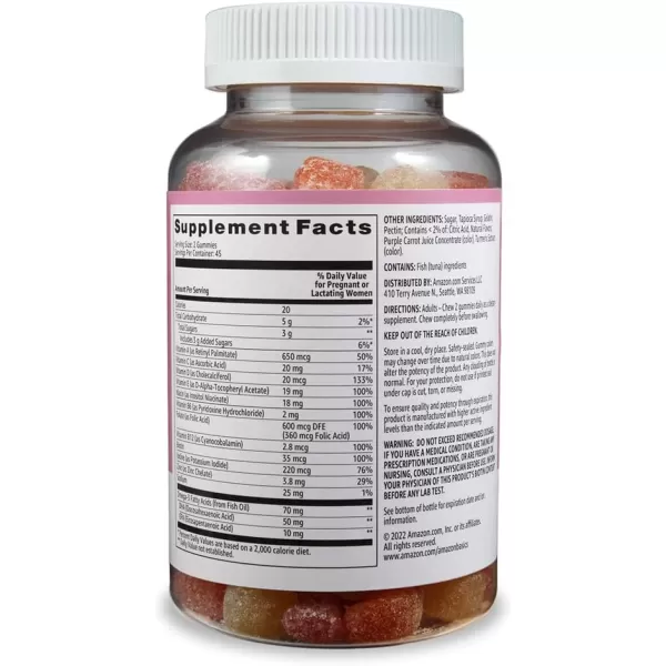 Amazon Basics Prenatal amp DHA Gummy Rasberry amp Lemon Flavor 90 Count Previously Solimo90 Count Pack of 1