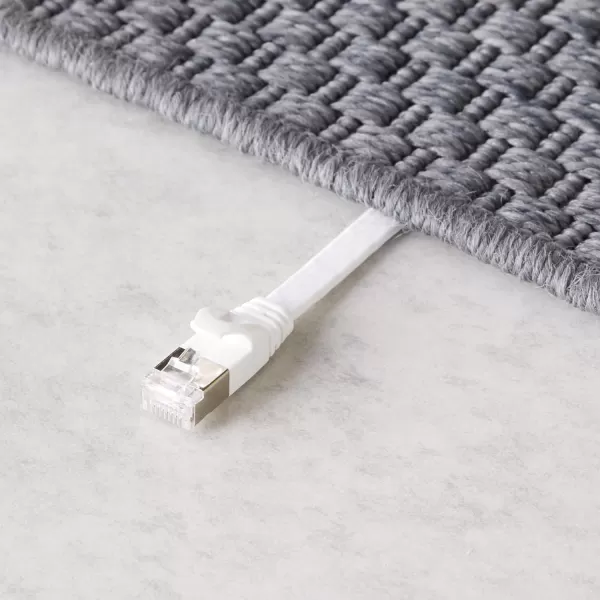 Amazon Basics RJ45 Cat 7 Ethernet Patch Cable Flat 600MHz Snagless Includes 15 Nails 30 Foot White30Foot White