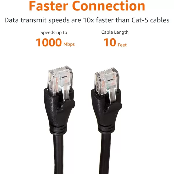 Amazon Basics RJ45nbspCat6nbspEthernetnbspPatch Cable 1Gpbs Transfer Speed GoldPlated Connectors 50 Foot For PC TV tablet router printer10 Foot 1Pack Black