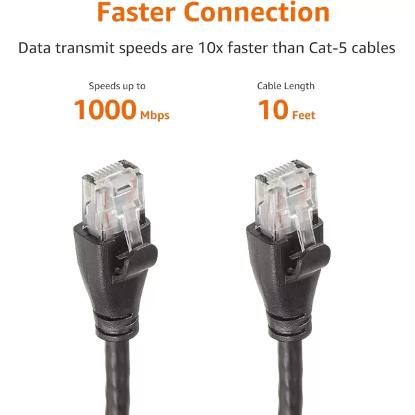 Amazon Basics RJ45nbspCat6nbspEthernetnbspPatch Cable 1Gpbs Transfer Speed GoldPlated Connectors 50 Foot For PC TV tablet router printer10 Foot 5Pack Black