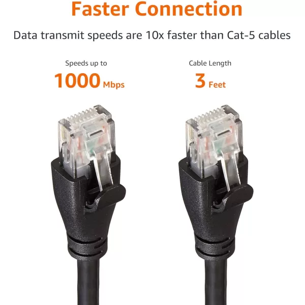 Amazon Basics RJ45nbspCat6nbspEthernetnbspPatch Cable 1Gpbs Transfer Speed GoldPlated Connectors 50 Foot For PC TV tablet router printer3 Foot 1Pack Black