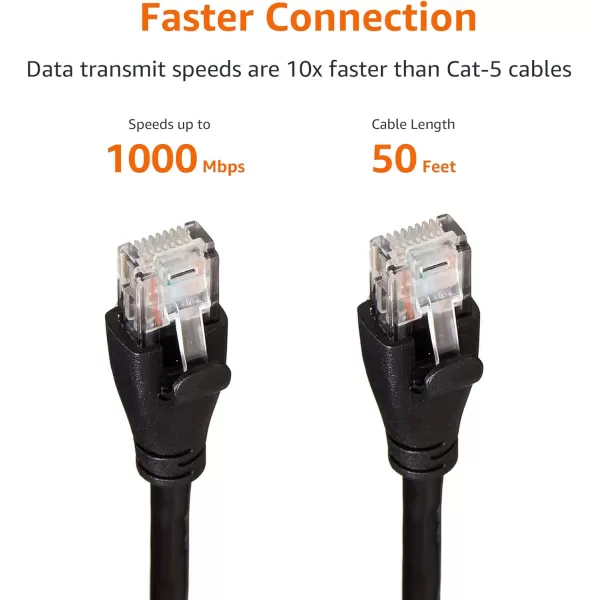 Amazon Basics RJ45nbspCat6nbspEthernetnbspPatch Cable 1Gpbs Transfer Speed GoldPlated Connectors 50 Foot For PC TV tablet router printer50 Foot 1Pack Black