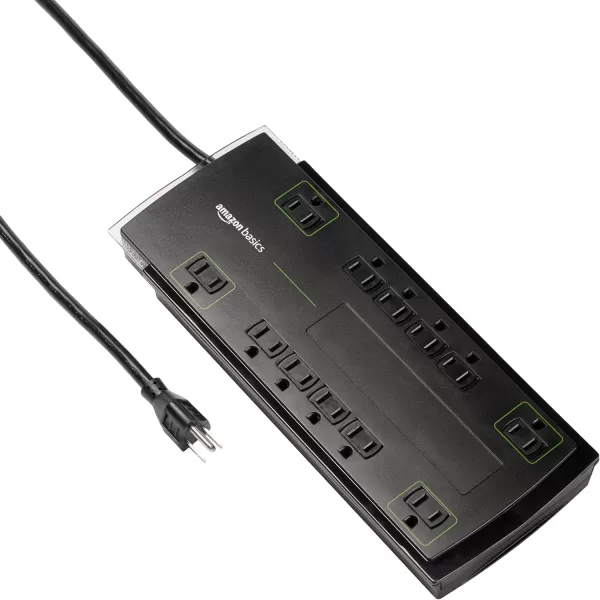Amazon Basics Rectangular 12Outlet Power Strip Surge Protector  4320 Joule 10Foot Cord Black8Foot Cord