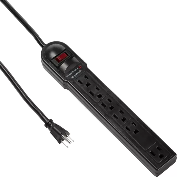 Amazon Basics Rectangular 6Outlet Surge Protector Power Strip 6Foot Long Cord 790 Joule  WhiteBlack 10Pack Strip