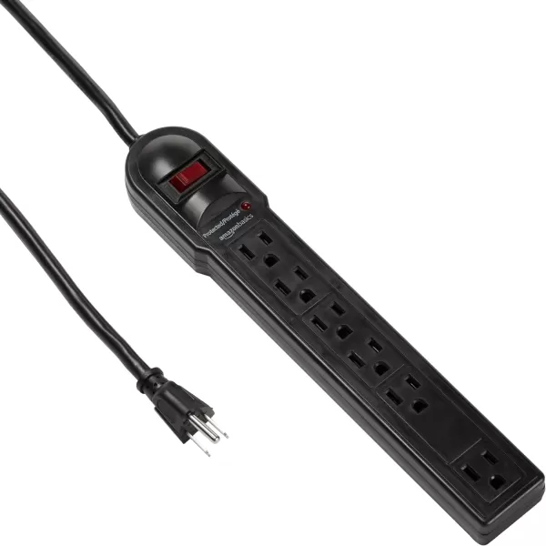Amazon Basics Rectangular 6Outlet Surge Protector Power Strip 6Foot Long Cord 790 Joule  WhiteBlack 1Pack Strip