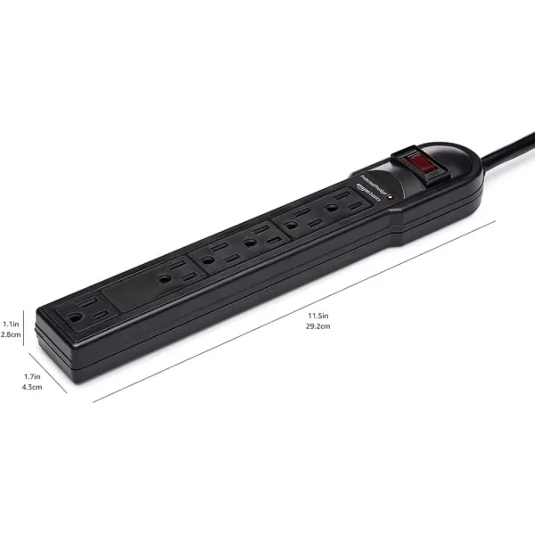 Amazon Basics Rectangular 6Outlet Surge Protector Power Strip 6Foot Long Cord 790 Joule  WhiteBlack 1Pack Strip