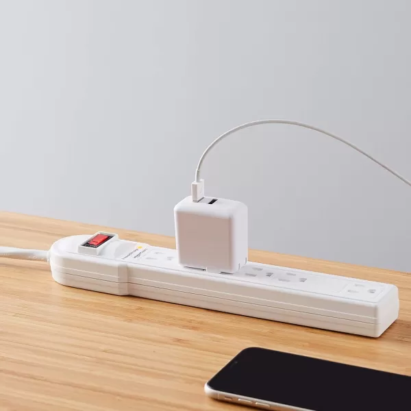 Amazon Basics Rectangular 6Outlet Surge Protector Power Strip 6Foot Long Cord 790 Joule  WhiteWhite 10Pack Strip