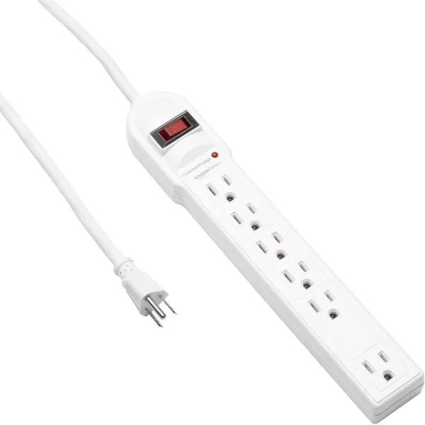 Amazon Basics Rectangular 6Outlet Surge Protector Power Strip 6Foot Long Cord 790 Joule  WhiteWhite 1Pack Strip