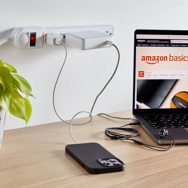 Amazon Basics Rectangular 6Outlet Surge Protector Power Strip 6Foot Long Cord 790 Joule  WhiteWhite 1Pack Strip