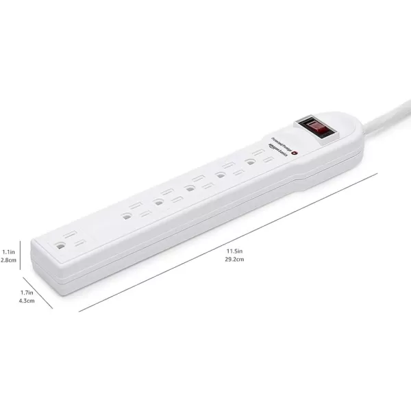 Amazon Basics Rectangular 6Outlet Surge Protector Power Strip 6Foot Long Cord 790 Joule  WhiteWhite 1Pack Strip