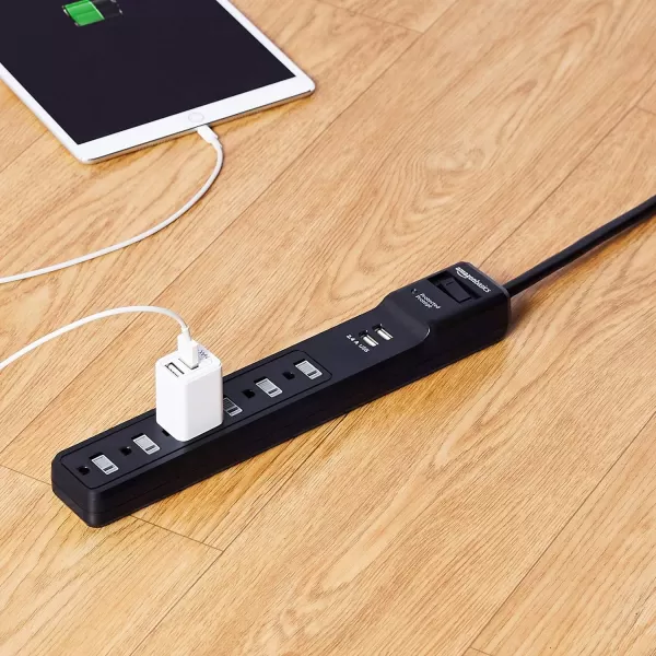 Amazon Basics Rectangular 6Outlet Surge Protector Power Strip with 2 USB Ports  1000 Joule Black 6 ftBlack