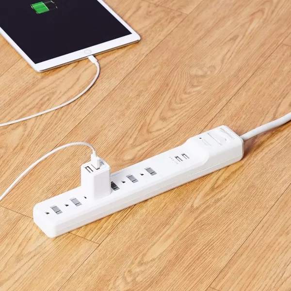 Amazon Basics Rectangular 6Outlet Surge Protector Power Strip with 2 USB Ports  1000 Joule Black 6 ftWhite