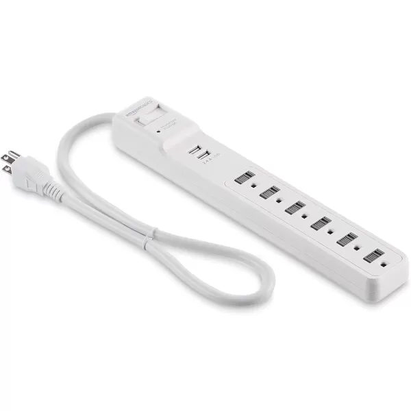 Amazon Basics Rectangular 6Outlet Surge Protector Power Strip with 2 USB Ports  1000 Joule Black 6 ftWhite