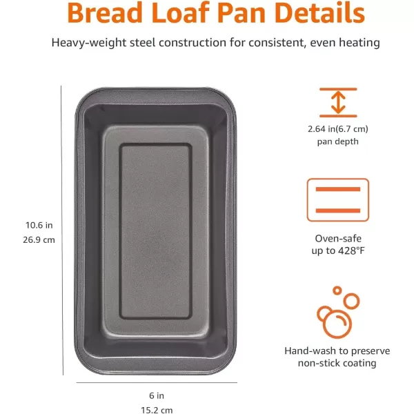 Amazon Basics Rectangular Baking Bread Loaf Pan 95 x 5 Inch Set of 2 GrayLoaf Pan