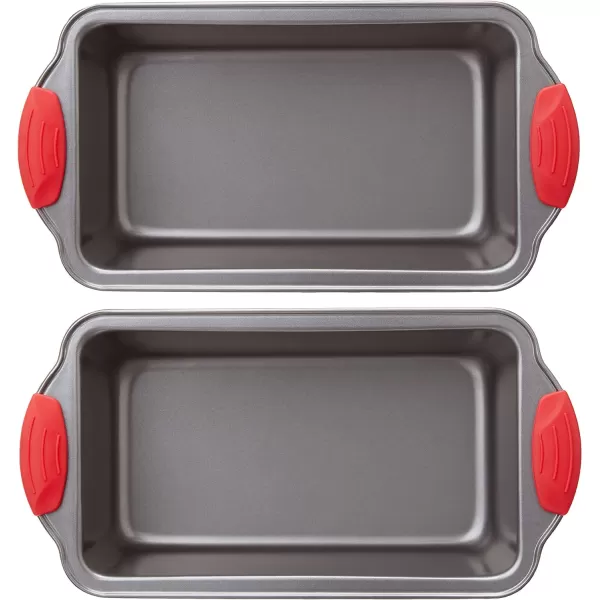 Amazon Basics Rectangular Baking Bread Loaf Pan 95 x 5 Inch Set of 2 GrayLoaf Pan with Silicone Handles