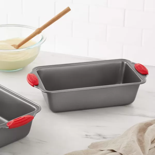 Amazon Basics Rectangular Baking Bread Loaf Pan 95 x 5 Inch Set of 2 GrayLoaf Pan with Silicone Handles