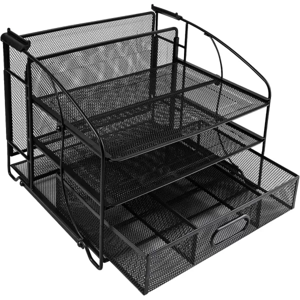 Amazon Basics Rectangular Desk Organizer 3 Tray wSliding Drawer and Hanging File Holder BlackAmazon Basics Rectangular Desk Organizer 3 Tray wSliding Drawer and Hanging File Holder Black