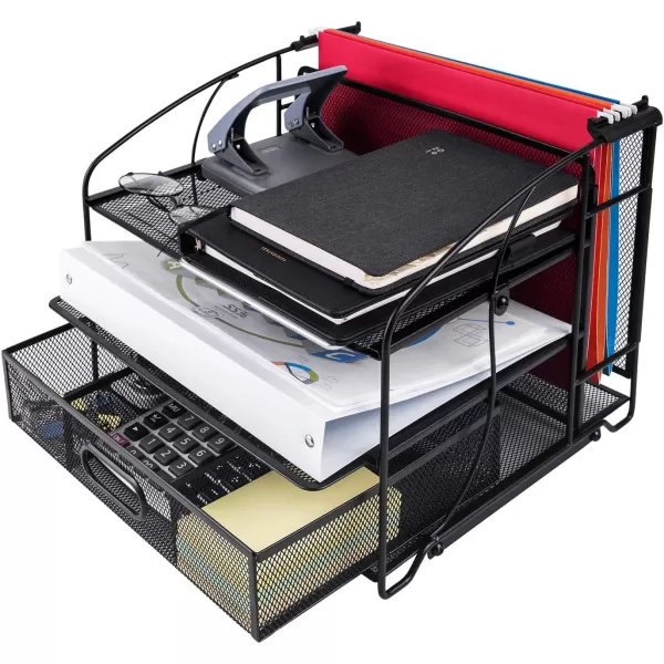 Amazon Basics Rectangular Desk Organizer 3 Tray wSliding Drawer and Hanging File Holder BlackAmazon Basics Rectangular Desk Organizer 3 Tray wSliding Drawer and Hanging File Holder Black