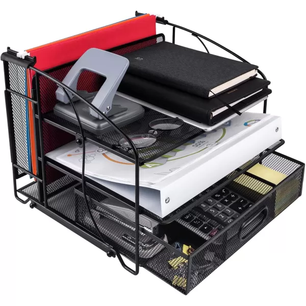 Amazon Basics Rectangular Desk Organizer 3 Tray wSliding Drawer and Hanging File Holder BlackAmazon Basics Rectangular Desk Organizer 3 Tray wSliding Drawer and Hanging File Holder Black