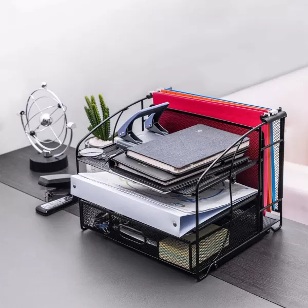 Amazon Basics Rectangular Desk Organizer 3 Tray wSliding Drawer and Hanging File Holder BlackAmazon Basics Rectangular Desk Organizer 3 Tray wSliding Drawer and Hanging File Holder Black