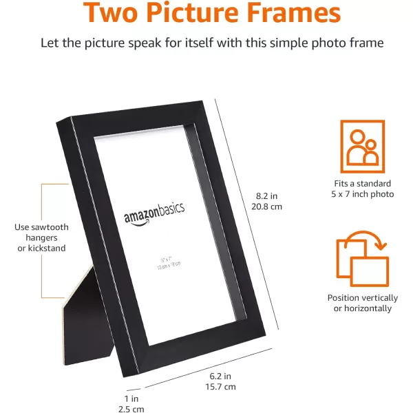 Amazon Basics Rectangular Photo Picture Frame 5 x 7 Pack of 2 BlackBlack 5 x 7