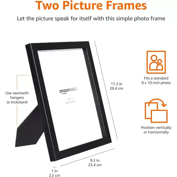 Amazon Basics Rectangular Photo Picture Frame 5 x 7 Pack of 2 BlackBlack 8 x 10
