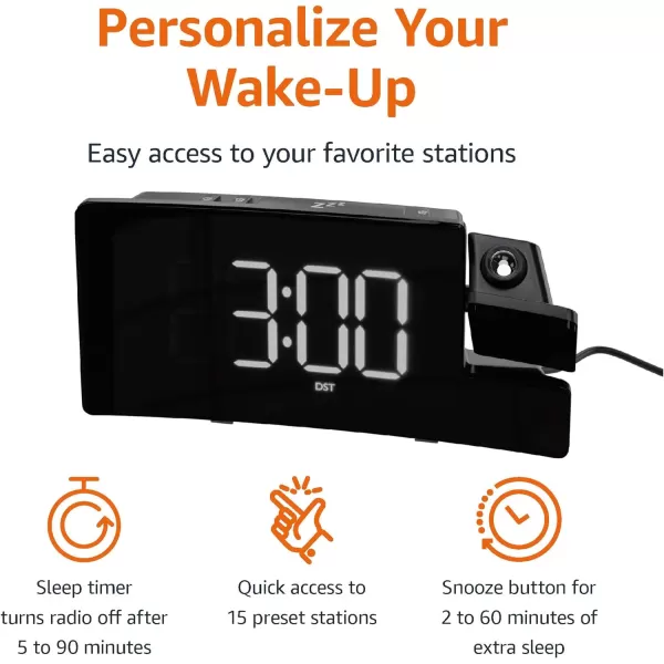 Amazon Basics Rectangular Projection Alarm Clock with FM Radio USB Phone Charging Battery Backup BlackAmazon Basics Rectangular Projection Alarm Clock with FM Radio USB Phone Charging Battery Backup Black