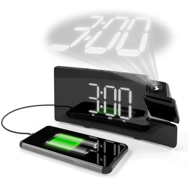 Amazon Basics Rectangular Projection Alarm Clock with FM Radio USB Phone Charging Battery Backup BlackAmazon Basics Rectangular Projection Alarm Clock with FM Radio USB Phone Charging Battery Backup Black