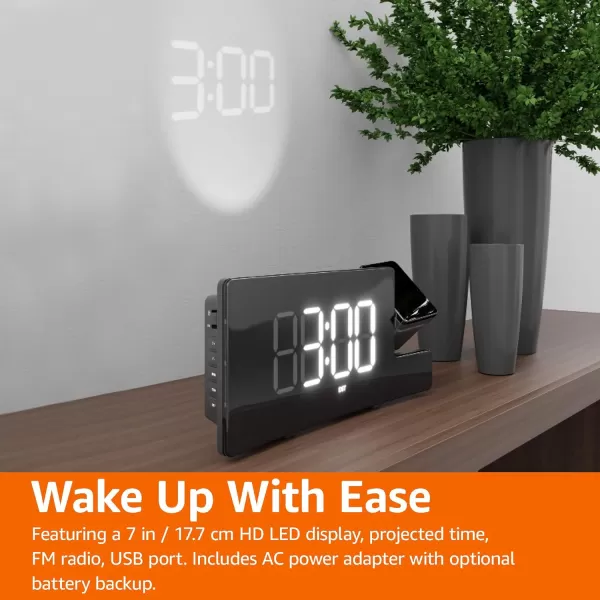 Amazon Basics Rectangular Projection Alarm Clock with FM Radio USB Phone Charging Battery Backup BlackAmazon Basics Rectangular Projection Alarm Clock with FM Radio USB Phone Charging Battery Backup Black