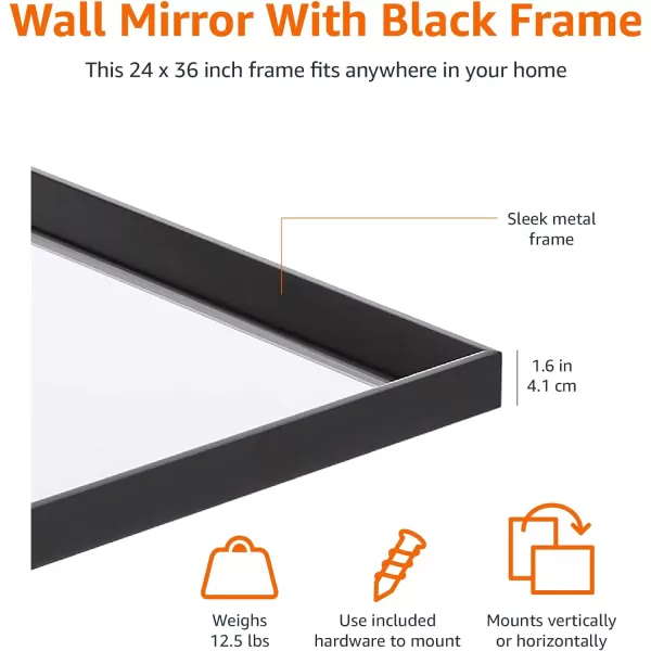 Amazon Basics Rectangular Wall Mount Mirror 24 x 36 Peaked Trim BlackBlack 24 x 36 Peaked Wall Mirror