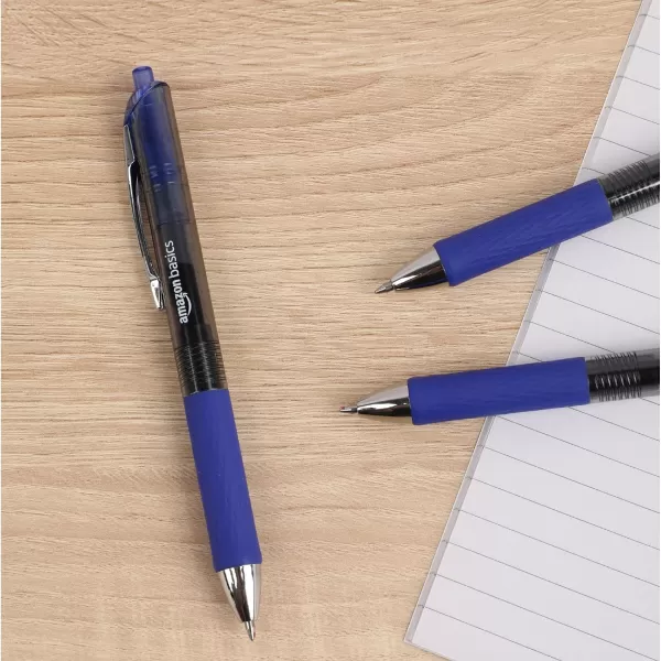 Amazon Basics Retractable Gel Pens Fine Point 07mm Assorted Colors 12 Count Pack of 1Blue
