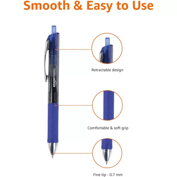 Amazon Basics Retractable Gel Pens Fine Point 07mm Assorted Colors 12 Count Pack of 1Blue
